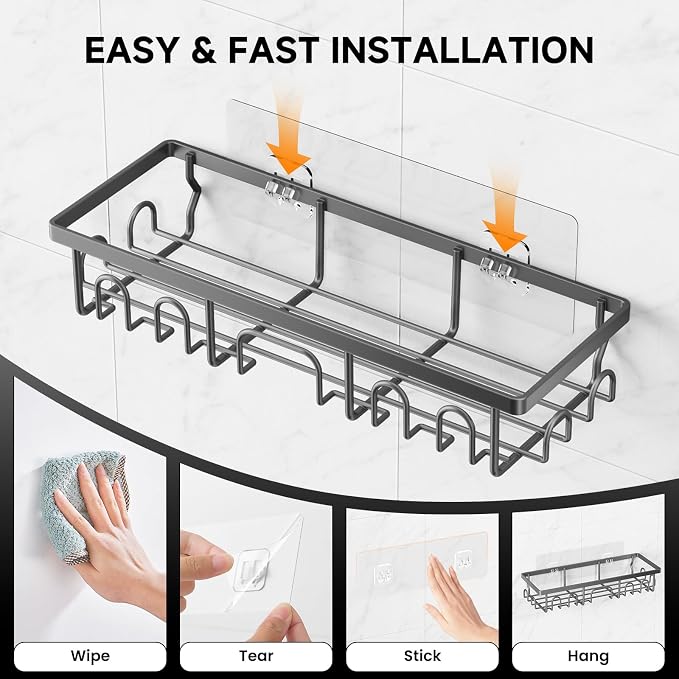 Shower Caddy, 5 Pack Shower Shelves for Inside Bathroom, Rustproof Adhesive Bathroom Organizer with Soap Holder, No Drilling Washroom Organizers and Storage for Bathtub Room/Kitchen/Home, Grey - Image 6