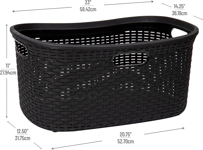 Mind Reader 40L Laundry Basket, Clothes Hamper, Premium Wicker Design, Plastic, Black - Image 3