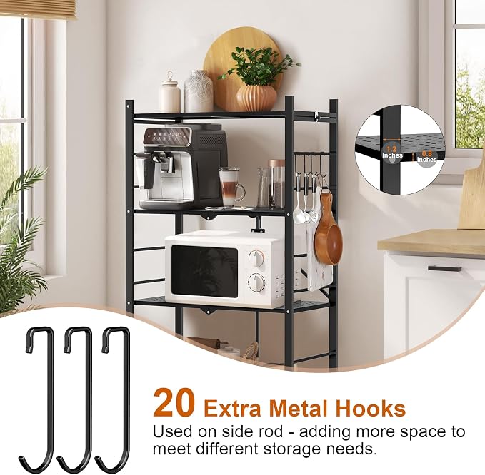 Himix Storage Shelves with 20 Hooks, 4-Tier Foldable Shelves for Storage, Folding Shelf Unit Pantry Shelves with Wheels, Metal Shelving Storage Rack Shelf for Kitchen Garage Home, Black - No Assembly - Image 6