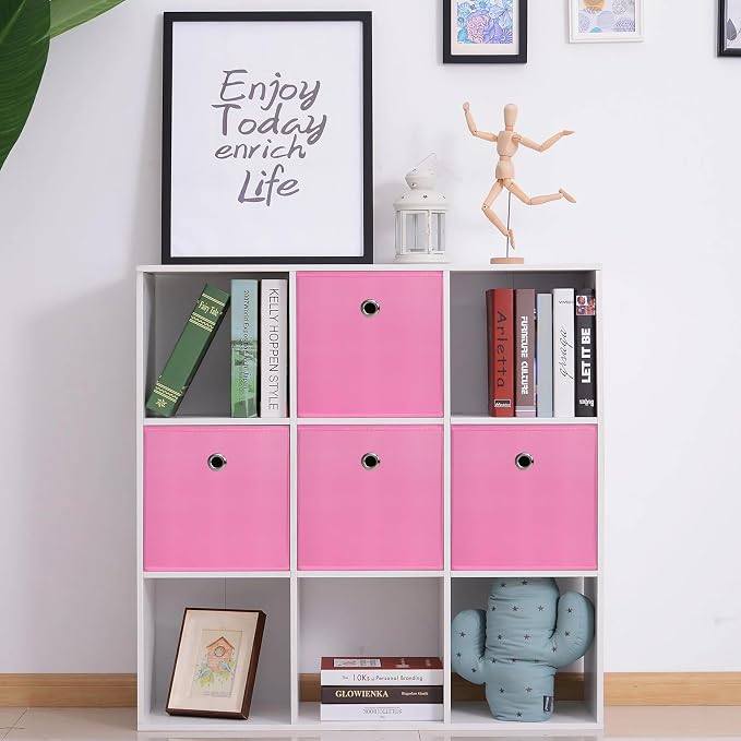 Foldable Storage Cubes Bins ,11 Inch Cloth Storage Cube Fabric Storage Box Cubes Organizer Baskets with Dual Handles for Home Organizer Set of 8 (Pink) - Image 4