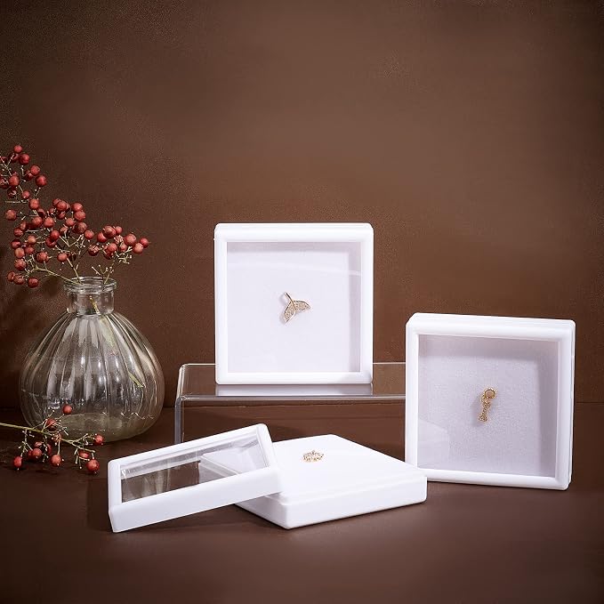 BENECREAT 6Pcs White Plastic Boxes with Sponge Inside Gift Boxes Clear Window Presentation 3.5"x3.5"x1" for Jewelry Birthday, Mother's Day Festival Gift Packing - Image 6