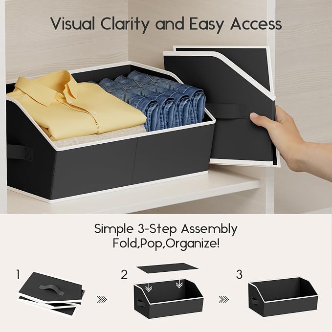 Homsorout Large Closet Organizers and Storage Bins - 8 Pack Trapezoid Storage Baskets for Shelves, Foldable Fabric Baskets with Handles Ideal for Closet, Basket, Wardrobe and Shelf Storage, Black - Image 4