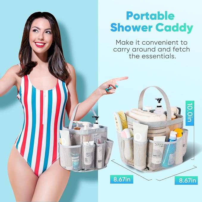 EUDELE 2 Pack Mesh Shower Caddy Portable for College Dorm Room Essentials, Shower Caddy Dorm with 8-Pocket Large Capacity,Shower Bag for Beach,Swimming,Gym All Black+All Grey - Image 4