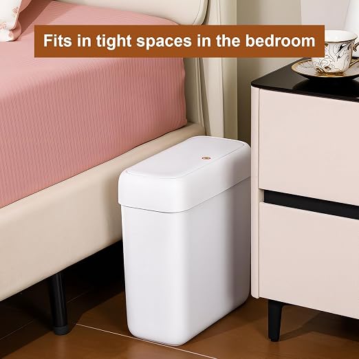 funest 2 Pack Bathroom Trash Can with Lid, 3 Gal/12 L & 2.7 Gal/10L Garbage Can with Pop-Up Lid, Small Spaces Plastic Trash Can, Slim Trash Bin Waste Basket for Bathroom,Rv, Office, White - Image 4