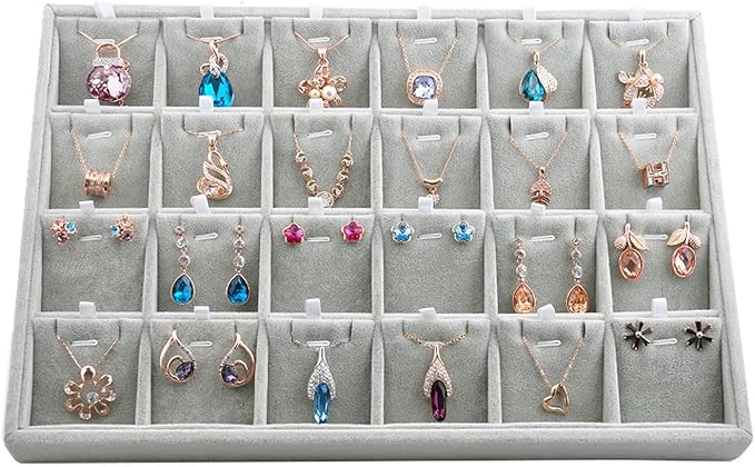 Oirlv Velvet Jewelry Tray 24 Grid liner Pendant Earrings Organizer Storage Trays Showcase Display Jewelry Holder by Oirlv