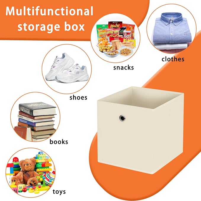 Foldable Storage Cubes Bins ,11 Inch Cloth Storage Cube Fabric Storage Box Cubes Organizer Baskets with Dual Handles for Home Organizer Set of 10 (Creamy-White) - Image 3