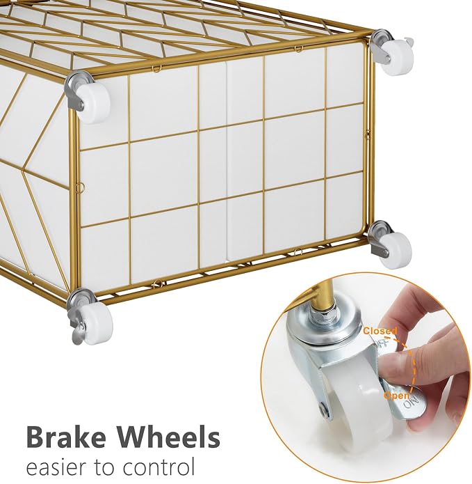 WOWLIVE Laundry Basket with Wheels, Heavy Duty Laundry Hamper with Wood Lid, Clothes Hamper with Divided Removable Liner Bag, Large Capacity Iron-Made Laundry Sorter Laundry Room Organization (Golden) - Image 7