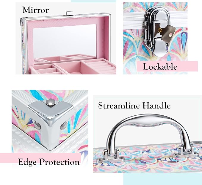 Hododou Girls Jewelry Box Organizer with Drawer & Mirror, Mermaid Tail Style Lockable Storage Case for Kid or Little Girls Jewelry and Hair Accessories - Image 4
