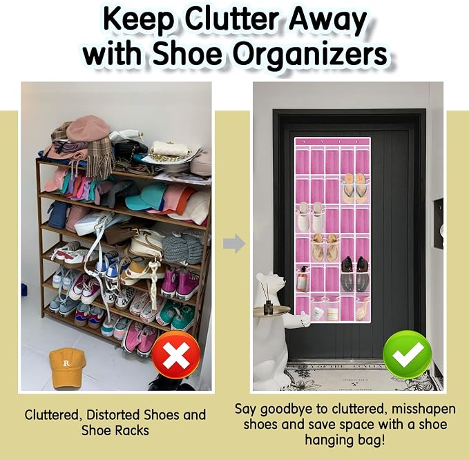 Kotkn Over the Door Shoe Organizer with 30 Breathable Mesh Pockets - Large Capacity Closet Storage for Men & Women, Hanging Shoe Rack Organizer (Pink) - Image 7