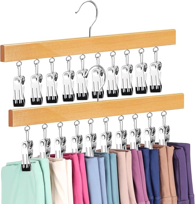 Legging Organizer for Closet, Pants Hangers with Clips Holds 20 Leggings, Jeans, Hats, Shorts, Socks, 360° Rotating Space Saving Hanging Clothes Organizer for Closet Organizers and Storage 2Pcs by ORROENS