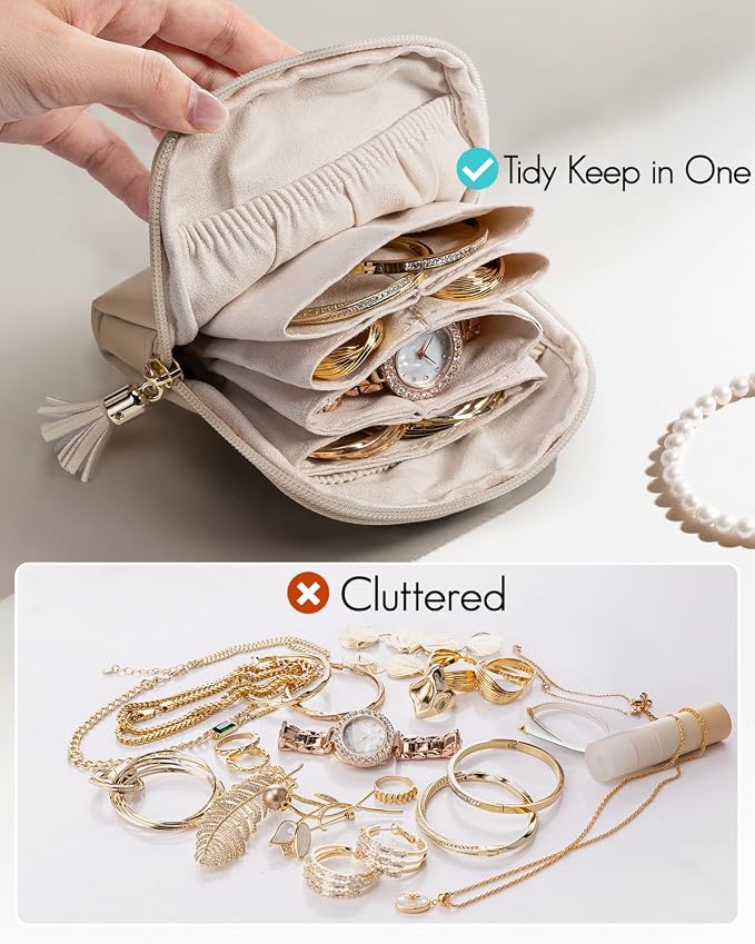 VLANDO Small Jewelry Travel Case,Gifts for Women,Jewelry Pouch Bags with Zipper,Velvet Jewelry Organizer Storage Bag for Bracelet Rings Earring-Toffee - Image 7