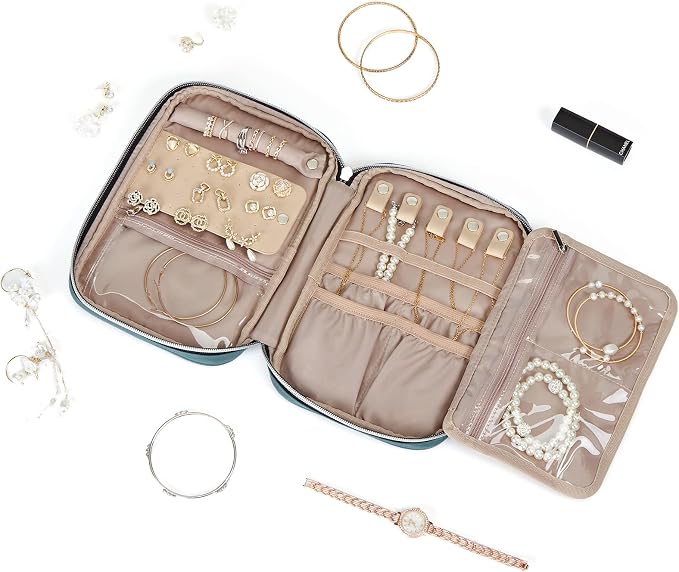 BELALIFE Travel Jewelry Organizer, Portable Jewelry Storage Case for Earrings, Rings, Necklaces, Bracelets, Lake-Blue - Image 2