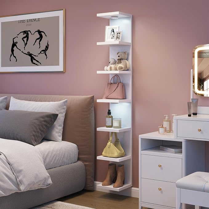 Fixwal Wall Decor 7 Tier Wall Shelf Unit Floating Shelves with LED Lights Lack Shelf for Home Organizer Display White - Image 4