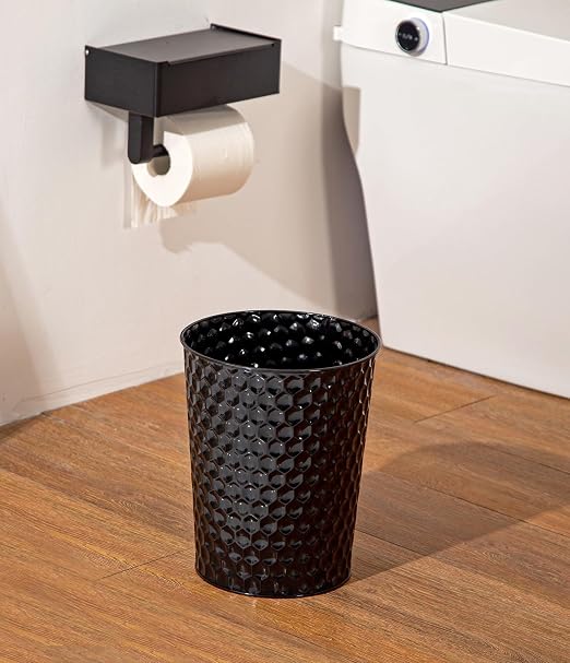 Venalys Small Metal Trash Can Wastebasket, Decorative Honeycomb Garbage Can Waste Basket, Modern Farmhouse Round Trash Bin for Bathroom, Bedroom, Kitchen and Office (Black) - Image 3