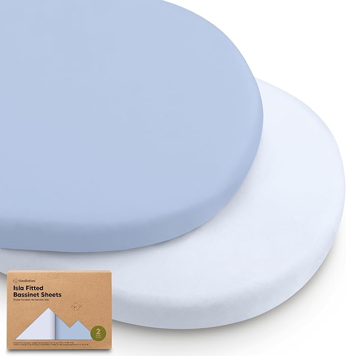 2-Pack Baby Bassinet Sheets Girl, Boy - 33x17 Viscose Derived from Bamboo Bedside Mattress Fitted Bassinet Sheets, Compatible with Halo Bassinest Swivel Sleeper, Baby Delight, Graco (Blue Flax)