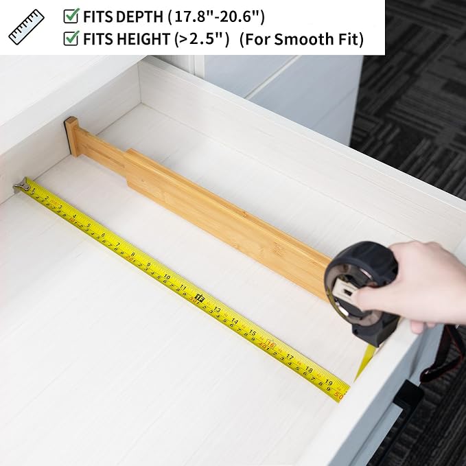 Utoplike 4 pcs Bamboo Kitchen Drawer Dividers Large, Adjustable Drawer Organizers, Spring Loaded, Expandable Organization Works in Kitchen, Dresser, Bathroom, Bedroom, Drawer, Desk - Image 6