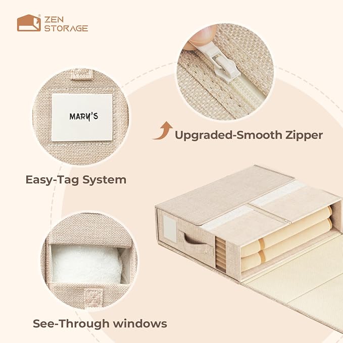 4 Pack Sheet Storage Organizer (King & Queen Size) with handle, Foldable Sheet Set Organizer for Linen Closet, Sheet Organizer for Blanket, Coverlet and Towel, Beige - Image 5