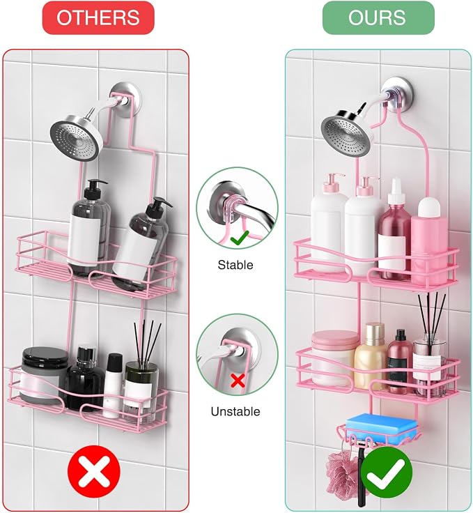 DAOYA Over the Shower Head Caddy Pink - Shower Caddy Hanging with 3 Soap Holders, Stainless Steel Bathroom Organizer and Storage, Rustproof - Image 5