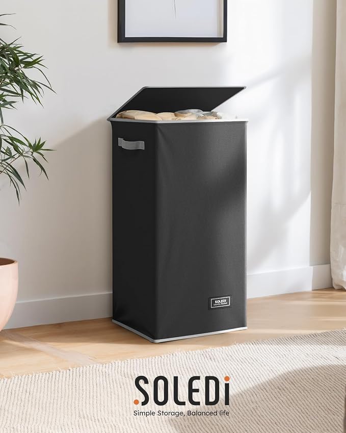SOLEDI Slim Laundry Hamper with Lid, Narrow Laundry Basket with Removable Bags, Dirty Clothes Hamper with handle, Small Hamper perfect for Laundry room, Bathroom, Bedroom, Small spaces. 70L Black - Image 9