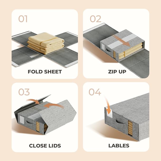 8Pack Sheet Organizers and Storage - King/Queen Size Sheet Storage Organizer with Window, Foldable & Dustproof Sheet Organizer for Linen Closet for Summer Blankets & Sheet Sets,Grey - Image 7