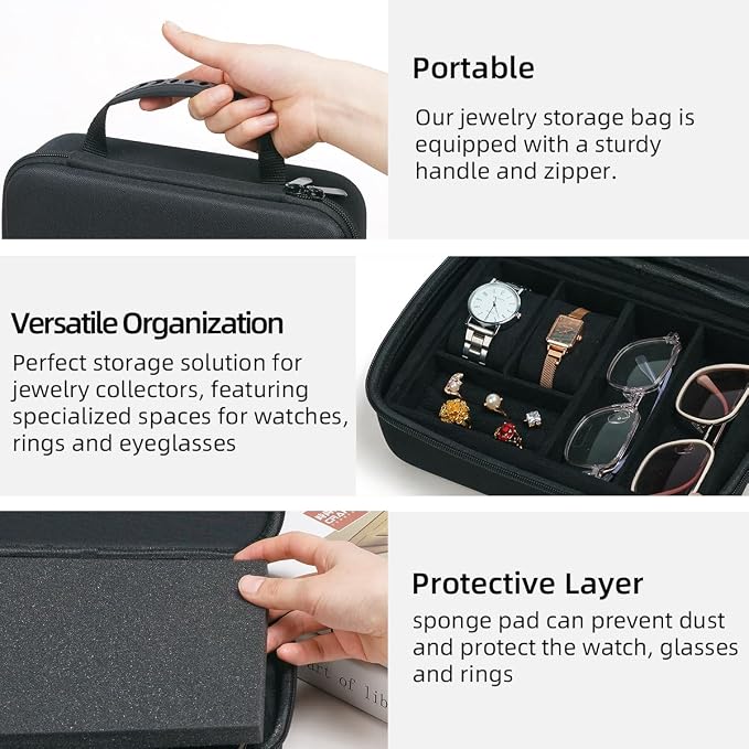 Eyeglasses Watches Jewelry Display Versatile Portable 5Slot Travel Jewelry Box Sunglasses Organizer Rings Zippered Holder Bag - Image 2