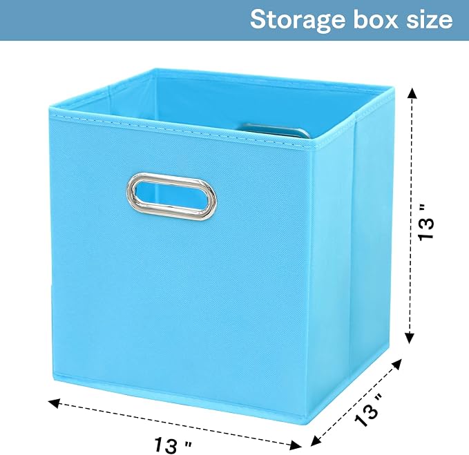Black Fabric Cubby Storage Bins,13x13x13 Inches ,Cube Organizer Bin Foldable Storage Boxes with Dual Handles Fabric Organizer Box and collapsible Storage basket,Set of 3,Blue - Image 2