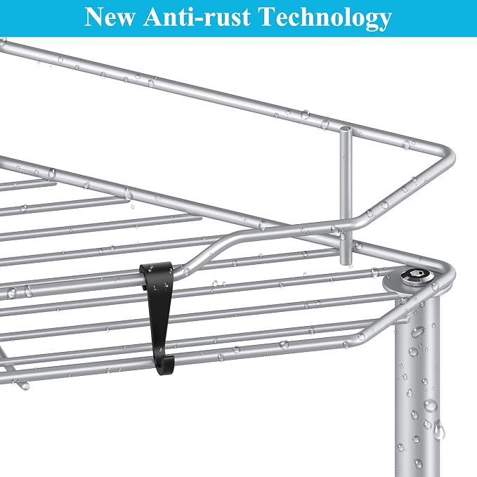 HuggieGems 2 Tier Floor Standing Corner Shower Caddy Organizer Shelf with Hooks, Bathroom Shelves Stand Rack, Silver - Image 6
