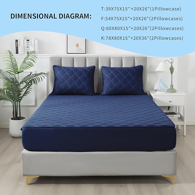 Waterproof Mattress Protector - Queen Size Mattress Pad Silent & Fitted Sheet Style | Full Bed Protection for Kids, Pets, Adults | Hypoallergenic, Machine Washable (Blue, Queen)