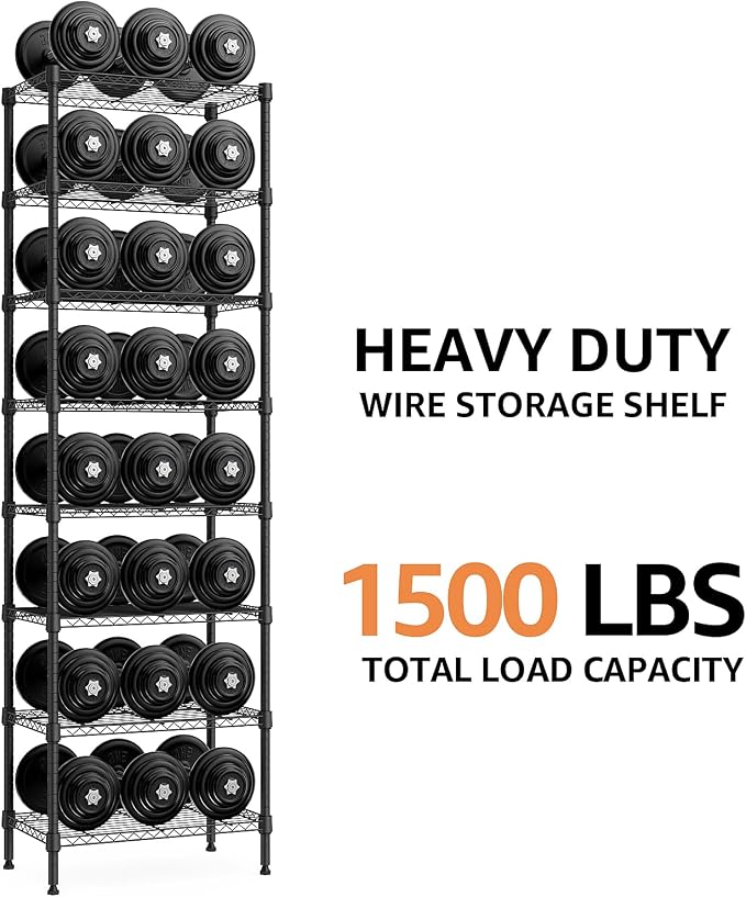 M MZG 8 Tier 2000 lbs Storage Rack Metal Wire Shelving Unit, Storage Standing Shelf Organizer for Laundry Bathroom Kitchen Pantry Closet Garage Basement Utility Room, Black 13.8" D x 23.6" W x 79.5" H - Image 4