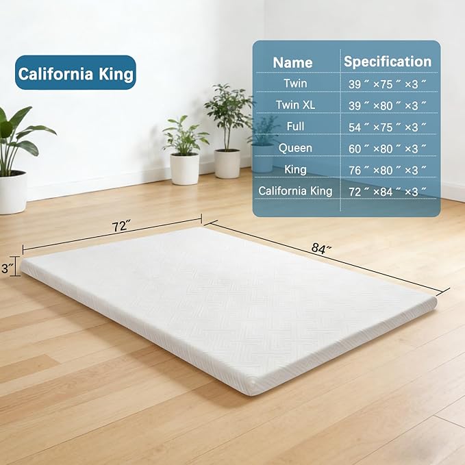 100% Waterproof Mattress Topper California King Size Bed, 3 Inch Memory Foam Mattress Topper with Removable & Washable Cover, Soft Mattress Topper for Back Pain Relief High Density Foam