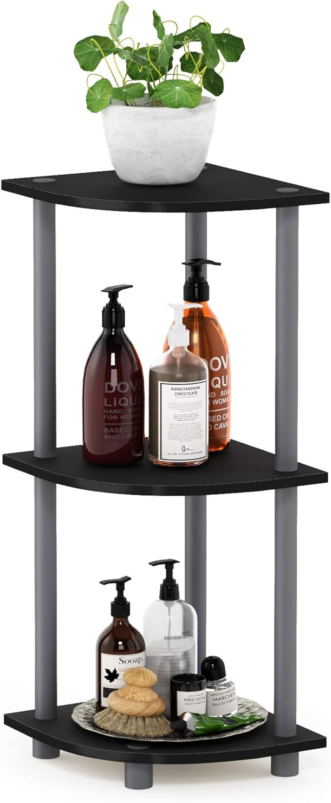 Furinno TURN-N-TUBE Corner Shelf, 3-Tier Corner Bookshelf, Display Storage Shelves with Open Shelves, for Organization and Storage, Living Room, Home Office, Garage, Black by Furinno-FitsYourSpaceFitsYourBudget