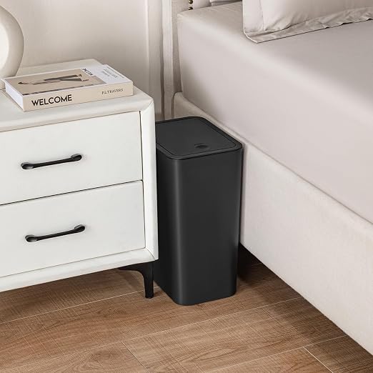TIPGO Bathroom Trash Can with Lid, 4 Gallon / 15 Liter Small Garbage Can, Press Top Bin, Plastic Wastebasket with Pop-Up Lid for Bedroom, Living Room, Office (Black, 2 Pack) - Image 2