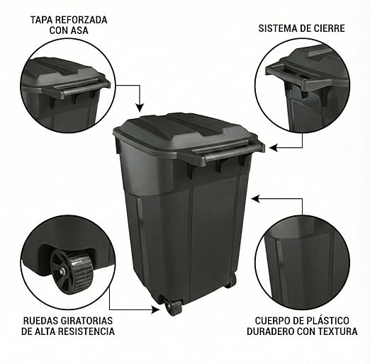 Outdoor Trash Can with Lid & Wheels, 45 Gallon Large Garbage Can for Garage & Patio, Heavy Duty Lockable Lid, Rugged Wheels & Easy Grip Handle (45 Gallon) - Image 2