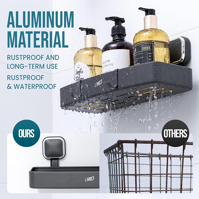 TAILI Shower Caddy Suction Cup, Heavy Duty Shower Organizer for Bathroom, Removable Shelves for Inside Shower, Wall Mounted Aluminum Storage for Bathroom Holder, Dark Gray - Image 3