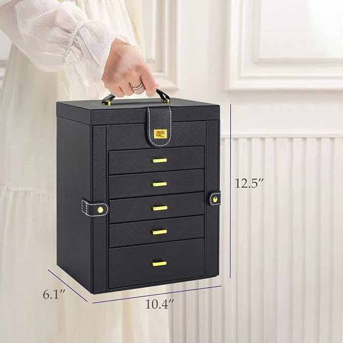 AKOZLIN Large Jewelry Box Organizer Functional with Big Mirror, Leather Jewelry Storage Case for Women Girls Ring Necklace Earring Bracelet Holder Organizer - Image 5