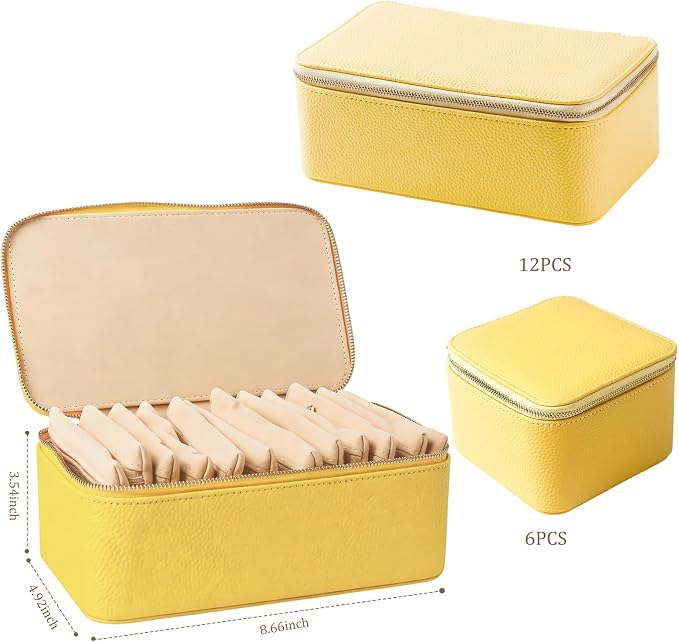 Travel Jewelry Organizer, Travel Jewelry Box with 12 Velvet Zipped Pouches Bags for Jewelries Necklaces Rings Earrings Sorting Storage for Women Girl Gifts, Butter Yellow - Image 3