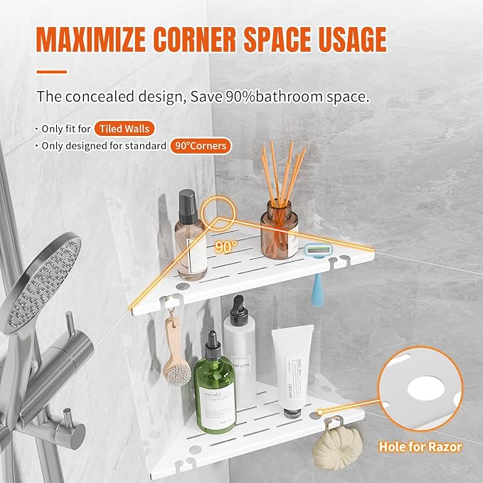 Shower Corner Shelf, 304 Stainless Steel, Black, Wall Mount, Triangular, 10 x 10 Inches, Leak Resistant, 2 Pack, Bathroom Storage Organizer with Brushed Finish - Image 4