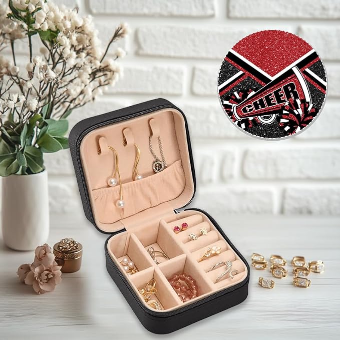 Cheerleader Jewelry Case, Mini Travel Box for Women, Cheer Team Gifts for Girls (Winered) - Image 3