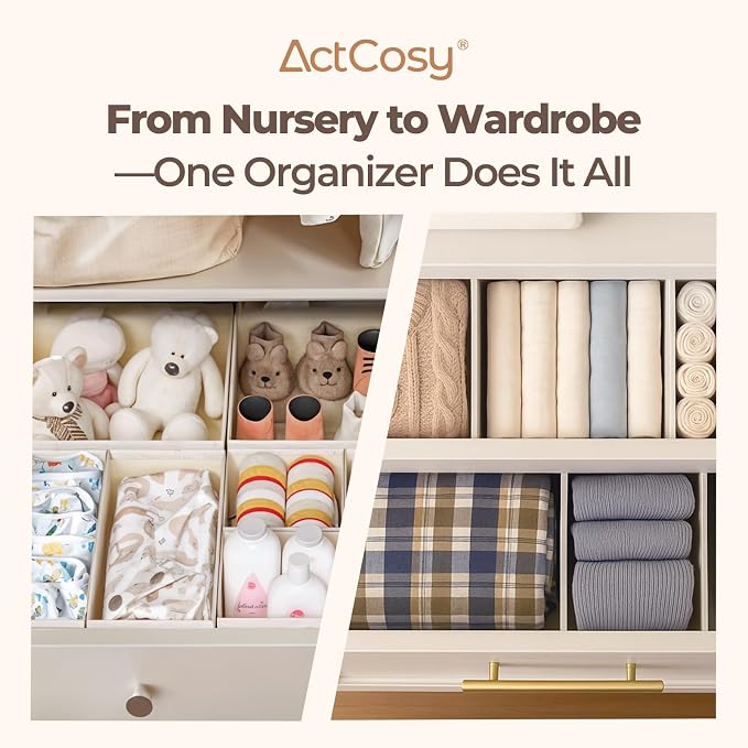 12 Pack Drawer Organizer for Baby Clothes, Linen Fabric Nursery Organizer for Baby Diaper, Collapsible Deep Fabric Drawer Organizer with Zipper for Socks, Bra, Towels, Ties, Beige - Image 5