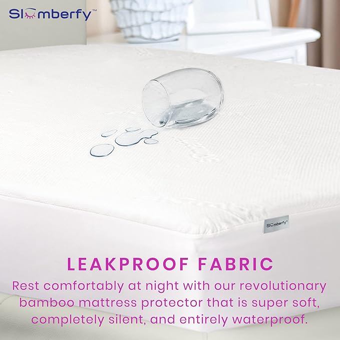 Waterproof Mattress Protector by Slumberfy | Hypoallergenic Bamboo Mattress Protector | Natural + Breathable Jacquard Fabric | Twin XL Mattress Cover – 39x80”