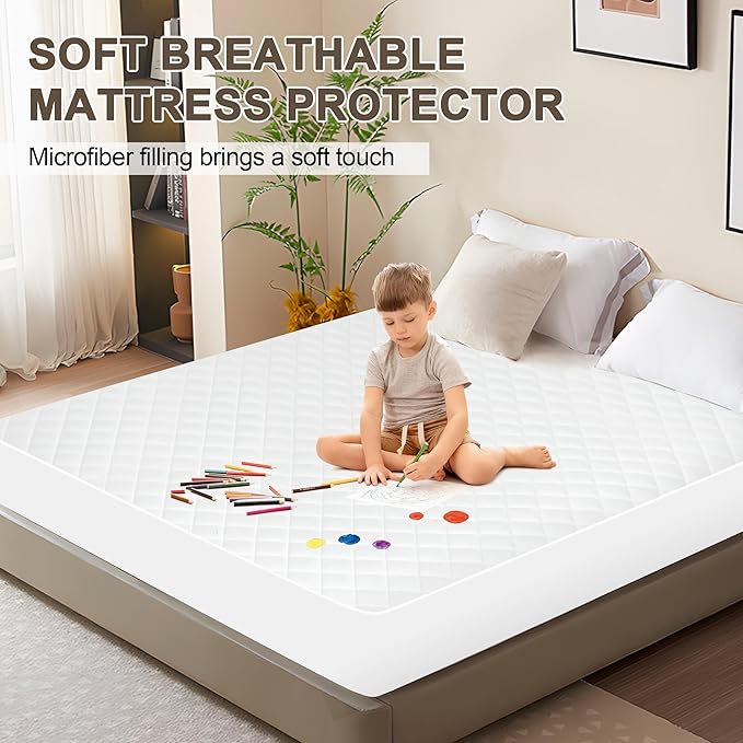 GUHER Waterproof Mattress Protector Twin XL Size,Breathable Bed Cover 3D Air Fabric Mattress Pad Cover,Noiseless＆Ultra-Soft Washable Bed Cover with 6"-14" Deep Pocket (White)