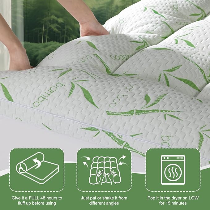 3 Inch Mattress Topper Full Size - 1500GSM 3D+7D Down Alternative Fill,Viscose Made from Bambu Cover,Cooling Extra Firm Pillow Top Mattress Pad for Back Pain with 6"-18" Deep Pocket (54"x75")