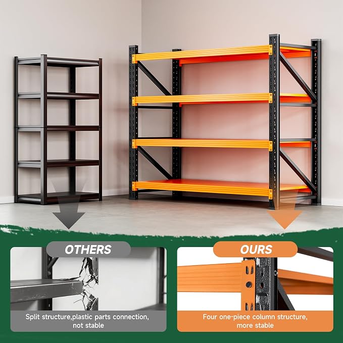 Letaya 3000LBS Heavy Duty Storage Shelves,70" H Metal Garage Shelving Units,4 Tier Large Tall Industrial Shelving,Adjustable Utility Rack Shelf for Warehouse,Basement (Orange, 48" W x 24" D x 70" H) - Image 8