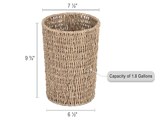 StorageWorks Wicker Waste Basket, Small Trash Can with Handwoven Seagrass, Wicker Garbage Can for Bedroom, Bathroom, 1 Pack - Image 2