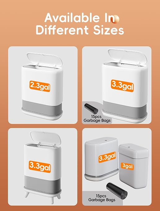 Bathroom Trash Can with Lid, Slim 3.3 Gallon Vacuum adsorption Garbage Bin, Narrow Press Top Waste Basket for Odor Control & Dog Proof for Bathroom Bedroom Office Home - Image 8