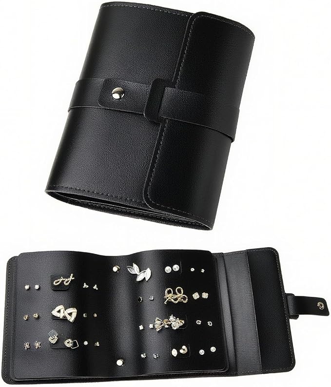 LAKE OF FIRE Earring Holder Organizer with Foldable Book Design Book Organizer, Portable Pu Leather Travel Earring Case (Black) by LAKEOFFIRE