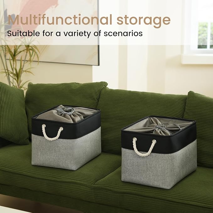 Large Storage Baskets- 16x12x12 inch Storage Bins for Shelves and Closet Organizing, Foldable Fabric Bin for Home Organization Clothes and Laundry (3-Pack, Black&Gray) - Image 6