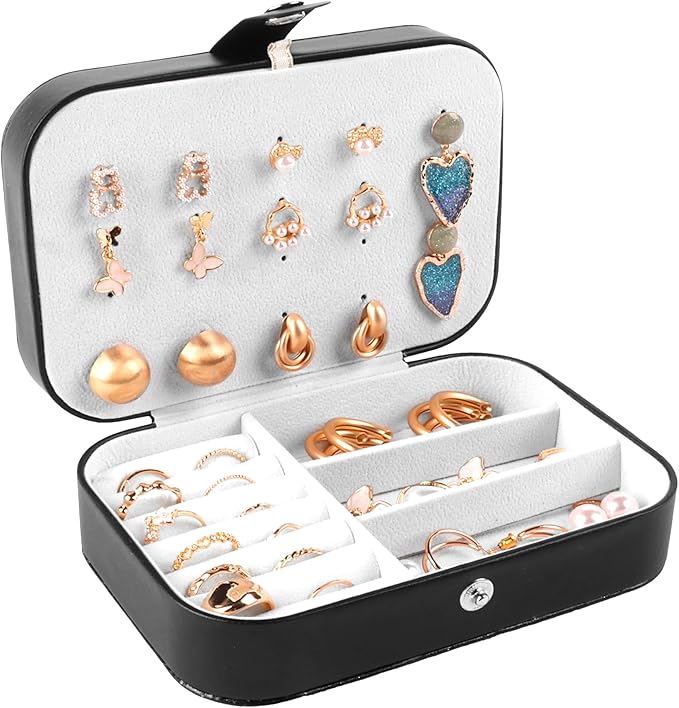 OceeK Travel Jewelry Box,Travel Jewelry Case for Girls Women Mothers, Jewelry Organizer Case, PU Leather Black,1 Pack - Image 5