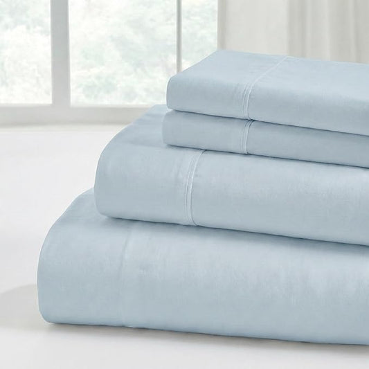Modern Threads Soft Microfiber Solid Sheets - Luxurious Microfiber Bed Sheets - Includes Flat Sheet, Fitted Sheet with Deep Pockets, & Pillowcases Blue Mist Twin