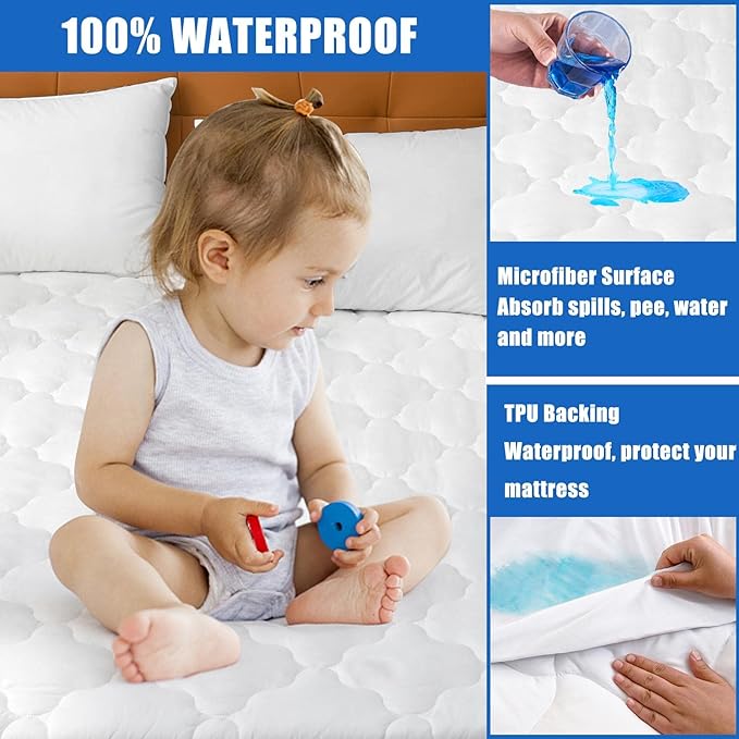 Waterproof Mattress Protector King Size, 6''-21'' Deep Pocket Fitted Quilted Mattress Pad Cover, Breathable, Hollow Cotton Alternative Filling Mattress Pad Cover, King Size